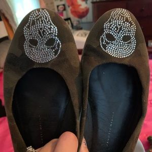 Guiseppe zanotti crystal skull canvas flats